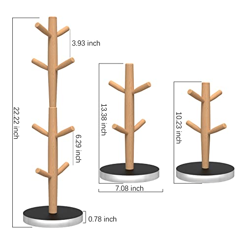 ONEDONE Mug Tree, Coffee Mug Holder 3-in-1 Coffee Mug Tree for Counter 22" Height Adjustable Solid Wood Coffee Cup Holder Anti-tip Coffee Mug Stand with 0.8" Thick Acrylic Bases (Black & Clear)