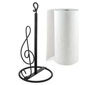 mygift matte black metal kitchen paper towel holder dispenser rack with treble clef music symbol design