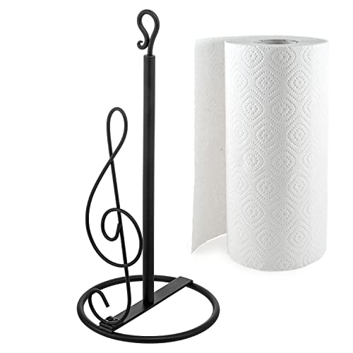 MyGift Matte Black Metal Kitchen Paper Towel Holder Dispenser Rack with Treble Clef Music Symbol Design