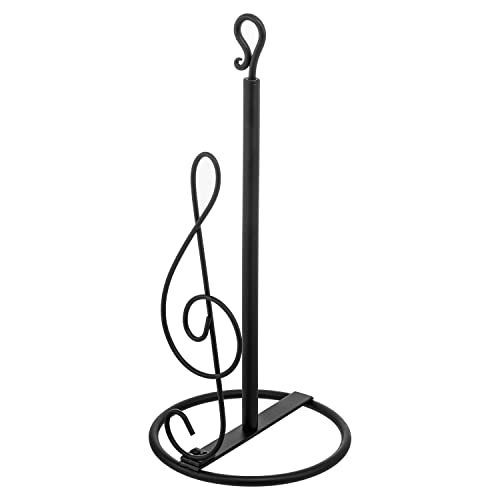 MyGift Matte Black Metal Kitchen Paper Towel Holder Dispenser Rack with Treble Clef Music Symbol Design