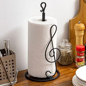 MyGift Matte Black Metal Kitchen Paper Towel Holder Dispenser Rack with Treble Clef Music Symbol Design