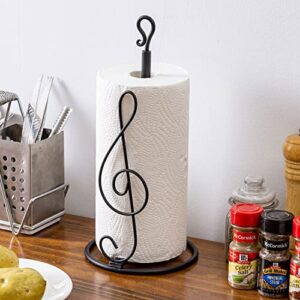 MyGift Matte Black Metal Kitchen Paper Towel Holder Dispenser Rack with Treble Clef Music Symbol Design