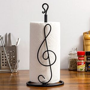 MyGift Matte Black Metal Kitchen Paper Towel Holder Dispenser Rack with Treble Clef Music Symbol Design