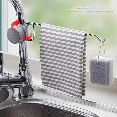 Clip On Faucet Storage Rack,Stainless Steel Faucet Towel Bar Kitchen Drying Rag Hanger Dishcloth Shelf Brush Sponge Holder Hook Sink Organizer