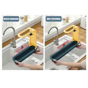 Telescopic Sink Holder, Adjustable Expandable Storage Drain Basket Rack, Sink Organizer Tray Sponge Soap Holder, Dish Cloth Hanger for Kitchen (Yellow-Blue)