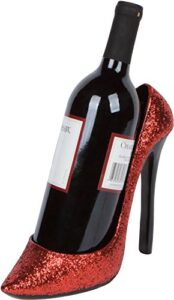 hilarious home 8.5″ x 7″h high heel wine bottle holder – stylish conversation starter wine rack (red glitter)