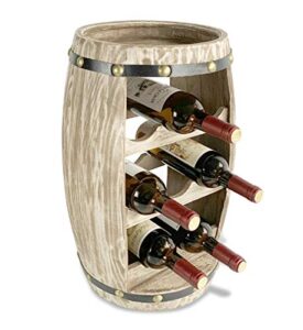 cota global modern alexander wine rack – freestanding wooden barrel wine holder for 8 wine bottles, bottle rack floor stand, rustic countertop wine storage shelf organizer for wine bar & home décor