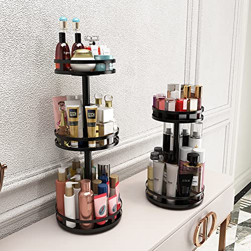 YunNasi Spice Rotating Turntable Metal Black Spinning Spice Rack Lazy Susan Organizer Spice Racks Free Standing for Kitchen Storage (Round, 2 Tier)