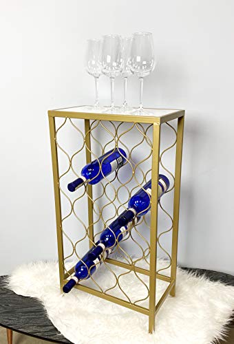 Wine Rack Bottle Holder for 18 Bottles - Decorative Mini Bar Stand with Marble Table Top - Gold Metal Free Standing Home Wine Organizer for Storage and Display in Kitchen, Pantry - by Designstyles