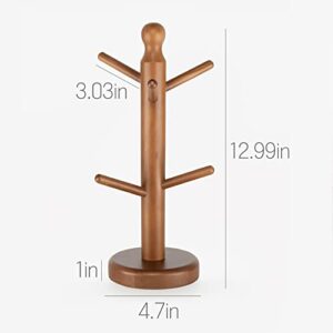 GOODSDECO Wooden Mug Holder Tree - 6 Hooks Wooden Mug Rack Tree, Mug Hanger for Tea Cup Coffee, Mug Hanger Stand for Kitchen Bar Countertop (Walnut)