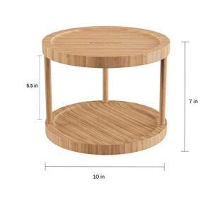 Classic Cuisine Lazy Susan – All-Natural Bamboo Round Two Tier Turntable Kitchen, Pantry and Vanity Organizer and Display with 10 Inch Diameter
