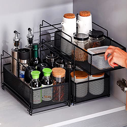 under sink organizers and storage, Xinwukeji Pull Out Cabinet Organizer 2-Tier Slide Out Sliding Shelf Under Cabinet Storage Multi-Use for Under Kitchen Bathroom Under sink organizer