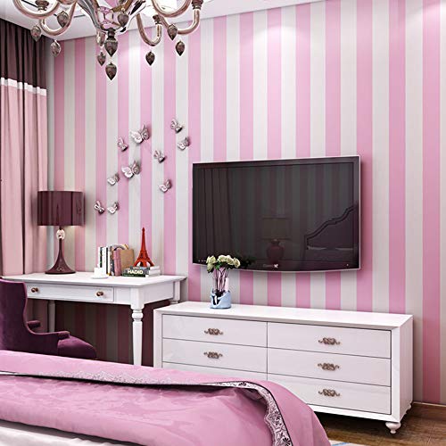 Peel and Stick Vinyl Pink and White Striped Wallpaper Contact Paper Wallpaper Self Adhesive Stripe Shelf Liner Dresser Drawer Cabinets Liner Furniture Wall Paper Sticker Removable (17.7x117 Inches)