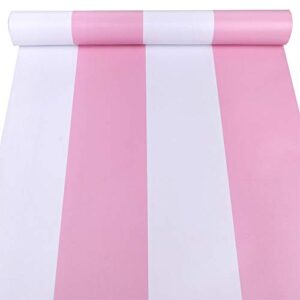 Peel and Stick Vinyl Pink and White Striped Wallpaper Contact Paper Wallpaper Self Adhesive Stripe Shelf Liner Dresser Drawer Cabinets Liner Furniture Wall Paper Sticker Removable (17.7x117 Inches)