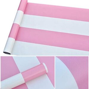 Peel and Stick Vinyl Pink and White Striped Wallpaper Contact Paper Wallpaper Self Adhesive Stripe Shelf Liner Dresser Drawer Cabinets Liner Furniture Wall Paper Sticker Removable (17.7x117 Inches)