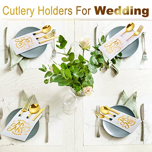 24 Pcs Silverware Bag Utensil Holder Cutlery Pouch Bags Utensil Napkin Holders Knife Fork Tableware Bags for Wedding Vintage Rustic Party Country Restaurant Table Setting Decoration 4.15 x 7.5 Inch