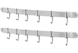 eforwish stainless steel kitchen utensil racks holder hanging rail organize pots pans kitchen knife gadgets on wall mounted hanger bar rail under cabinet shelf (6 hook,17″) pack of 2