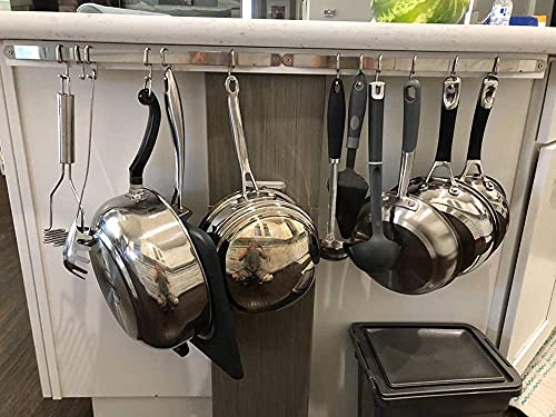 eForwish Stainless Steel Kitchen Utensil Racks Holder Hanging Rail Organize Pots Pans Kitchen Knife Gadgets On Wall Mounted Hanger Bar Rail Under Cabinet Shelf (6 Hook,17") Pack of 2