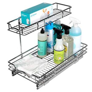 richards under sink pull-out sliding shelf organizer for kitchen heavy duty with 5 year warranty, 11.5”w x 21”d x 14.5”h, requires at least 12.5” w cabinet opening-chrome