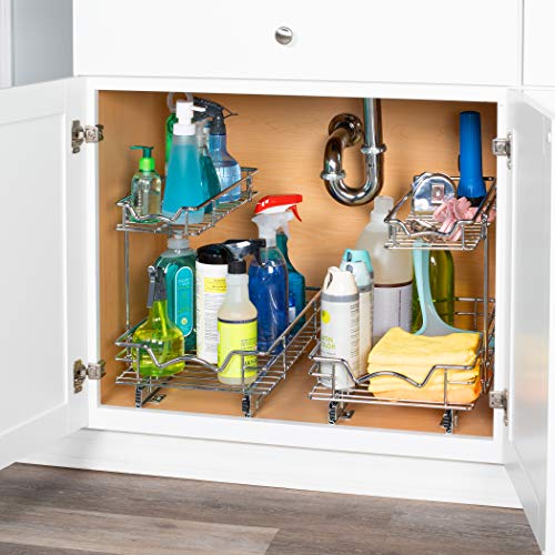 Richards Under Sink Pull-Out Sliding Shelf Organizer for Kitchen Heavy Duty with 5 Year Warranty, 11.5”W x 21”D x 14.5”H, Requires at Least 12.5” W Cabinet Opening-Chrome