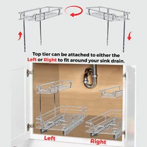 Richards Under Sink Pull-Out Sliding Shelf Organizer for Kitchen Heavy Duty with 5 Year Warranty, 11.5”W x 21”D x 14.5”H, Requires at Least 12.5” W Cabinet Opening-Chrome