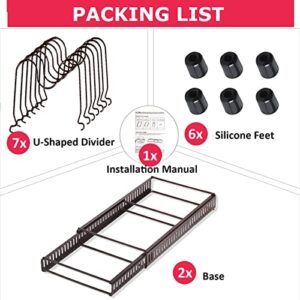 Expandable Pots and Pans Organizers Rack，Pot Cover Rack Grill Pan Rack Sticky Board For Cabinets，Pans Pot Lid Organizer Rack Holder with 7 Adjustable Compartments (7D-bronze)