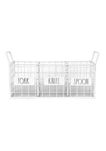 rae dunn 3 section utensil holder – metal wire basket organizer for silverware and kitchen accessories – storage spoon, knife, fork – rustic, schoolhouse, farmhouse, vintage home décor