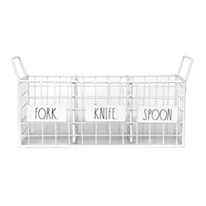 Rae Dunn 3 Section Utensil Holder – Metal Wire Basket Organizer for Silverware and Kitchen Accessories - Storage Spoon, Knife, Fork - Rustic, Schoolhouse, Farmhouse, Vintage Home Décor