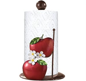 metal apple blossom paper towel holder countertop, kitchen paper towel stand holder for kitchen organization and storage, one-handed operation countertop roll dispenser for standard and large rolls