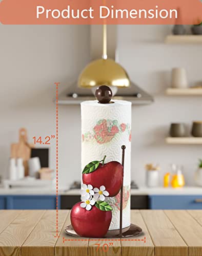 Metal Apple Blossom Paper Towel Holder Countertop, Kitchen Paper Towel Stand Holder for Kitchen Organization and Storage, One-Handed Operation Countertop Roll Dispenser for Standard and Large Rolls