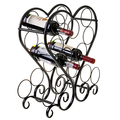 MyGift Metal Wine Bottle Rack, Tabletop 12-Bottle Wine Rack Holder with Heart Shaped Scrollwork Design