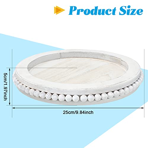 Wooden White Beaded Lazy Susan Round Spinning Kitchen Turntable 360 Degrees Rotating Lazy Susan Kitchen Tray for Cabinet Counter, 9.8 inch