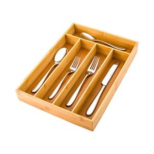 13 x 10 x 1.9 inch silverware tray, 1 durable cutlery tray – 5 compartments, shatterproof, natural bamboo utensil tray, chip-resistant, for knives, forks, and spoons – restaurantware