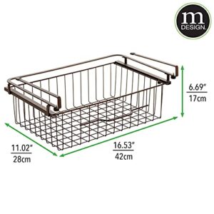 mDesign Large Metal Wire Hanging Pullout Drawer Basket - Sliding Under Shelf Storage Organizer - Attaches to Shelving - Easy Install - 4 Pack - Bronze