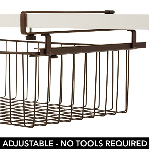 mDesign Large Metal Wire Hanging Pullout Drawer Basket - Sliding Under Shelf Storage Organizer - Attaches to Shelving - Easy Install - 4 Pack - Bronze