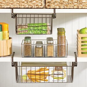 mDesign Large Metal Wire Hanging Pullout Drawer Basket - Sliding Under Shelf Storage Organizer - Attaches to Shelving - Easy Install - 4 Pack - Bronze