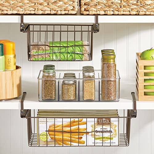 mDesign Large Metal Wire Hanging Pullout Drawer Basket - Sliding Under Shelf Storage Organizer - Attaches to Shelving - Easy Install - 4 Pack - Bronze