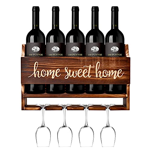Housewarming Gift New Home Gifts for Home, House Warming Gifts New Home, Wood Wine Rack Wall Mounted Gifts for Women Wine Lover,Wine Bottle Holder with Wine Glass Rack,Home Sweet Home Wall Decor