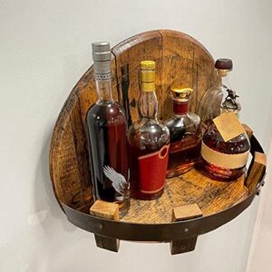 Bourbon Whiskey Barrel Shelf, Hand Crafted Wooden Wine Rack Wall Mounted, Vintage Round Wine Shelf Storage Rack for Kitchen, Bar, Wine Cellar (A)