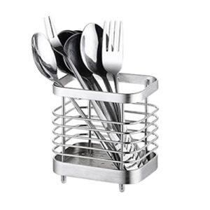 anhorts kitchen utensil holder stainless steel, cutlery rack for the counter, countertop organizer for flatware silverware dinner forks, knives and spoons, silver