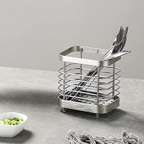 ANHORTS Kitchen Utensil Holder Stainless Steel, Cutlery Rack for the Counter, Countertop Organizer for Flatware Silverware Dinner Forks, Knives and Spoons, Silver