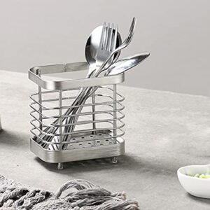 ANHORTS Kitchen Utensil Holder Stainless Steel, Cutlery Rack for the Counter, Countertop Organizer for Flatware Silverware Dinner Forks, Knives and Spoons, Silver