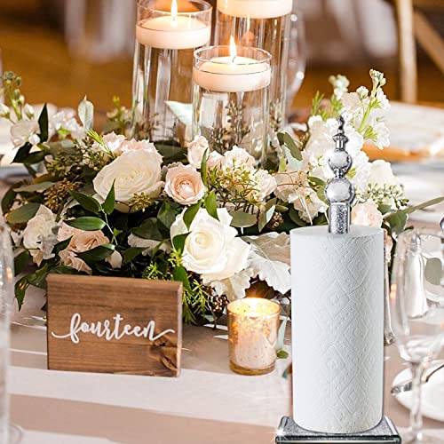 Handmade Silver Paper Towel Roll Holder,Crystal Crushed Diamonds Paper Towel Roll Decorative with Base Freestanding Holder for Kitchen Bathroom Towel Tissue Roll Countertop(13.5 inch Height)