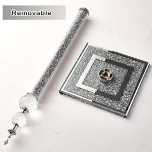 Handmade Silver Paper Towel Roll Holder,Crystal Crushed Diamonds Paper Towel Roll Decorative with Base Freestanding Holder for Kitchen Bathroom Towel Tissue Roll Countertop(13.5 inch Height)