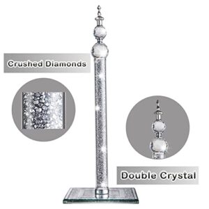 Handmade Silver Paper Towel Roll Holder,Crystal Crushed Diamonds Paper Towel Roll Decorative with Base Freestanding Holder for Kitchen Bathroom Towel Tissue Roll Countertop(13.5 inch Height)