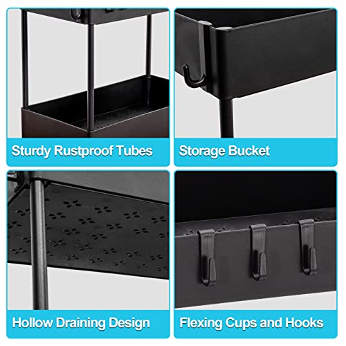 Spurtar 2 Pack Under Sink Organizers and Storage, 2 Tier Bathroom Under Cabinet Storage Multi-purpose Under Sink Storage Rack Bath Collection Baskets for Kitchen with 2 Cups and 12 Hooks, Black