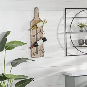 deco 79 wood bottle shaped 4 bottle wall wine rack with beaded frame, 9″ x 5″ x 32″, brown