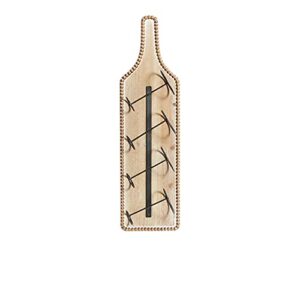 Deco 79 Wood Bottle Shaped 4 Bottle Wall Wine Rack with Beaded Frame, 9" x 5" x 32", Brown