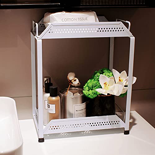 Bathroom Counter Organizer Kitchen Spice Rack and Cosmetic Storage Rack,Under Sink Organizer,For Bathroom Kitchen Living room Bedroom Dressing Table Sink Organization,2 Tier Standing Rack,White