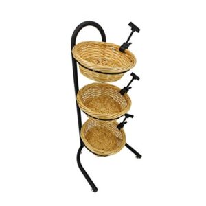 FixtureDisplays 3 Tier Wicker Basket Metal Stand with Sign Clips, Market Basket Storage Organizer 19425